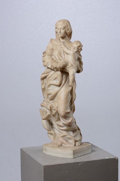 Madonna con Bambino in marmo bianco. Firmata A.Frilli, Firenze XIX secolo  - Asta Antiquariato - Associazione Nazionale - Case d'Asta italiane
