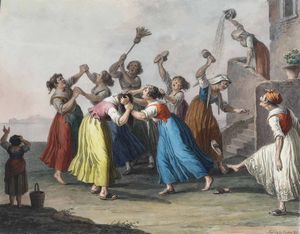 della Gatta Saverio : Il cantore di Rinaldo sul molo, 1823 Rissa delle donne di Chiaja, 1822  - Asta Antiquariato - Associazione Nazionale - Case d'Asta italiane
