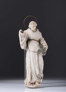 Figura di Santo in marmo scolpito, XVIII secolo  - Asta Antiquariato - Associazione Nazionale - Case d'Asta italiane