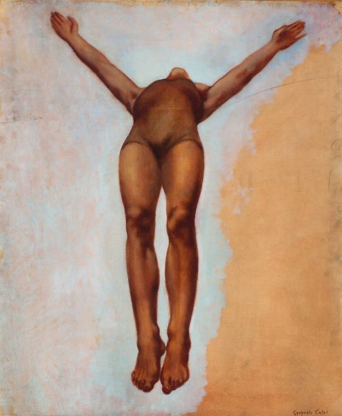 GREGORIO CALVI DI BERGOLO Torino 1904 - 1994 : Studio di corpo maschile durante il tuffo  - Asta Dipinti  - Associazione Nazionale - Case d'Asta italiane