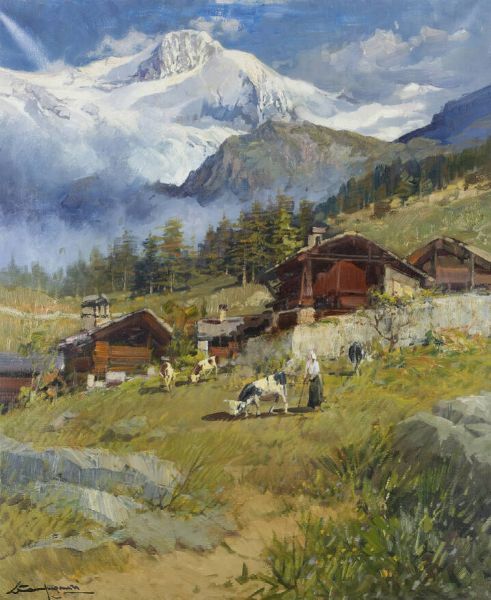 LICINIO CAMPAGNARI Favaro Veneto (VE) 1920 - 1981 : Alla valle di Gressoney  - Asta Dipinti  - Associazione Nazionale - Case d'Asta italiane