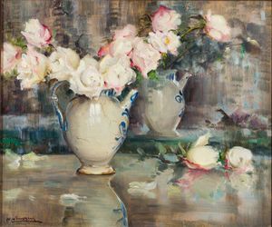 ANGELO MALINVERNI Torino 1877 - 1947 - Brocca con rose bianche