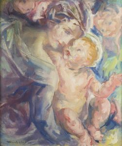 MARIO MICHELETTI Balzola Monferrato (AL) 1892 - 1975 Torino - Madonna col bambino Ges e due cherubini