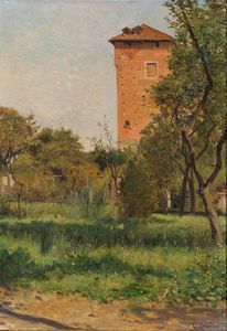 EDOARDO CALANDRA Torino 1852 - 1911 - Paesaggio con casa