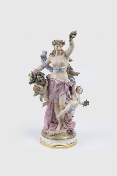 MEISSEN : H cm 52 porcellana policroma  marcata Meissen sotto la base. Piccoli difetti.  - Asta Antiquariato  - Associazione Nazionale - Case d'Asta italiane