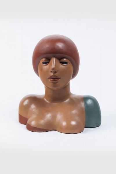 LILO : 32x31 ceramica policroma Mezzo busto di donna policromo  es. 2/100  - Asta Antiquariato  - Associazione Nazionale - Case d'Asta italiane