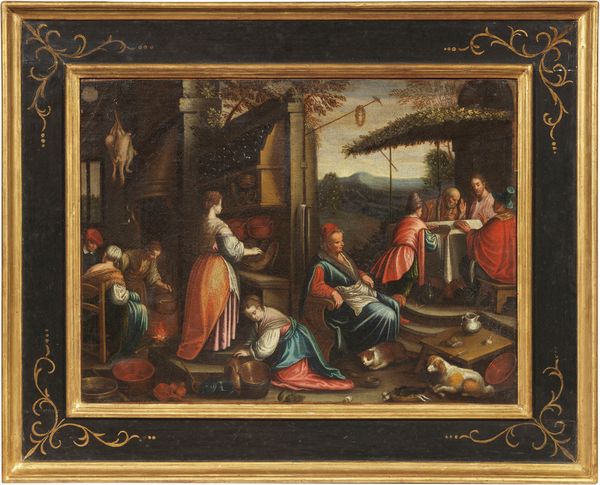 Scuola dei Bassano del XVII secolo : Cena di Emmaus  - Asta Dipinti e Disegni Antichi - Associazione Nazionale - Case d'Asta italiane