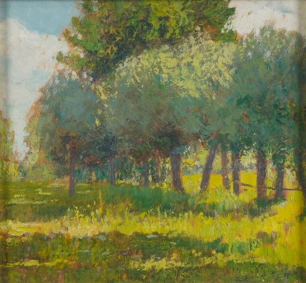 Giuseppe Sacheri : Paesaggio con alberi  - Asta Dipinti del XIX e XX secolo - Associazione Nazionale - Case d'Asta italiane