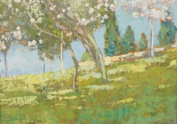 Giuseppe Sacheri : Alberi in fiore  - Asta Dipinti del XIX e XX secolo - Associazione Nazionale - Case d'Asta italiane