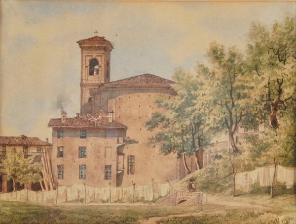 Scuola italiana, XIX secolo Veduta di abbazia  - Asta Dipinti del XIX e XX secolo - Associazione Nazionale - Case d'Asta italiane