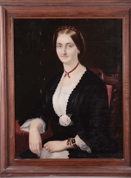 Gabriele Castagnola : Ritratto di Donna con peonia, 1855  - Asta Dipinti del XIX e XX secolo - Associazione Nazionale - Case d'Asta italiane