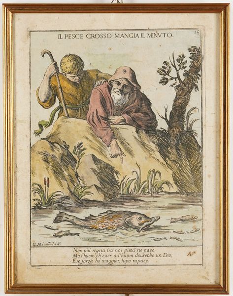 GIUSEPPE MARIA MITELLI : Il pesce grosso mangia il minuto  - Asta Antiquariato - Associazione Nazionale - Case d'Asta italiane