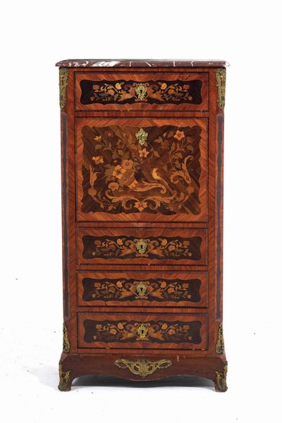 Piccolo secretaire in legno intarsiato. XIX secolo  - Asta Antiquariato - Associazione Nazionale - Case d'Asta italiane