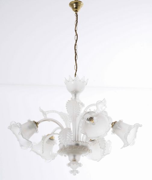 Lampadario in vetro a 5 luci. XX-XXI secolo  - Asta Antiquariato - Associazione Nazionale - Case d'Asta italiane