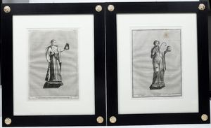 AUTORI VARI : Serie di incisioni di arte statuaria, fine XVII inizio XVIII secolo, entro cornici.  - Asta Antiquariato - Associazione Nazionale - Case d'Asta italiane