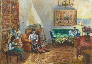 CASCELLA MICHELE (1892 - 1989) - INTERNO CON FAMIGLIA, 1957