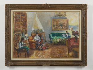 CASCELLA MICHELE (1892 - 1989) : INTERNO CON FAMIGLIA, 1957  - Asta Asta 468 | ARTE MODERNA E CONTEMPORANEA Online - Associazione Nazionale - Case d'Asta italiane