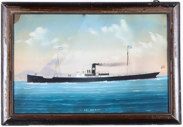 Pittore del XIX-XX secolo Ritratto della S.S. Verax in navigazione davanti al golfo di Napoli  - Asta Arte Marinara - Associazione Nazionale - Case d'Asta italiane