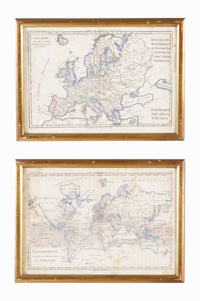 Planisfero e carta dell'Europa. Francia XVIII-XIX secolo  - Asta Arte Marinara - Associazione Nazionale - Case d'Asta italiane