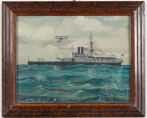 Ex voto nave militare, firmato remo B, 1936  - Asta Arte Marinara - Associazione Nazionale - Case d'Asta italiane