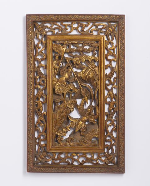 Arte Cinese : Lotto composto da otto pannelli in legno laccato e dorato finemente intagliato e scolpito con raffigurazioni di guerrieri a cavallo e scene di corte. Cina XIX sec.  - Asta Asta 470 | ARTE ORIENTALE Online - Associazione Nazionale - Case d'Asta italiane