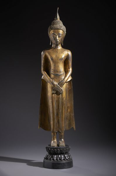 Arte Sud-Est Asiatico : Figura in bronzo laccato con tracce di doratura di Buddha stante in posizione meditativa. Tailandia XVIII / XIX sec.  - Asta Asta 470 | ARTE ORIENTALE Online - Associazione Nazionale - Case d'Asta italiane