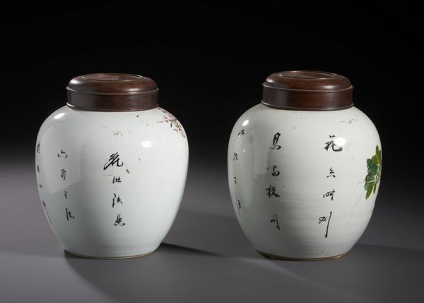 Arte Cinese : Coppia di ginger jar in porcellana decorata a smalti policromi, il corpo centrale dipinto con uccelli tra fiori. Cina XX sec  - Asta Asta 470 | ARTE ORIENTALE Online - Associazione Nazionale - Case d'Asta italiane