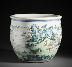 Arte Cinese : Grande Jardiniere in porcellana dipinta a smalti policromi della famiglia Rosa. Cina, Dinastia Qing - XVIII/XIX sec.  - Asta Asta 470 | ARTE ORIENTALE Online - Associazione Nazionale - Case d'Asta italiane