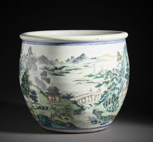 Arte Cinese : Grande Jardiniere in porcellana dipinta a smalti policromi della famiglia Rosa. Cina, Dinastia Qing - XVIII/XIX sec.  - Asta Asta 470 | ARTE ORIENTALE Online - Associazione Nazionale - Case d'Asta italiane