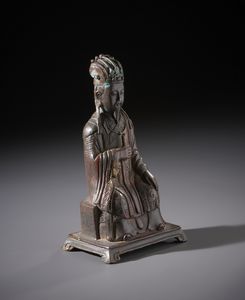 Arte Cinese : Figura in bronzo con tracce di dorature raffigurante la divinit taoista Wenchang Dijun.Cina XX sec.  - Asta Asta 470 | ARTE ORIENTALE Online - Associazione Nazionale - Case d'Asta italiane