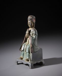 Arte Cinese : Figura in bronzo raffigurante Wenchang Dijun seduto.parzialmente dorato con tracce di policromia.Cina, XX sec.  - Asta Asta 470 | ARTE ORIENTALE Online - Associazione Nazionale - Case d'Asta italiane