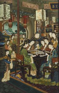 Arte Cinese : Bella pittura su vetro raffigurante un gruppo di nobildonne che giocano a mahjong.Cina, XX sec.  - Asta Asta 470 | ARTE ORIENTALE Online - Associazione Nazionale - Case d'Asta italiane