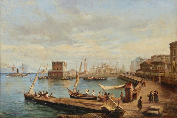 CARELLI GONSALVO (1818 - 1900) : Attribuito a. Veduta del porto di Napoli con Palazzo dell'Immacolatella sullo sfondo  - Asta Asta 469 | ARTE ANTICA E DEL XIX SECOLO Online - Associazione Nazionale - Case d'Asta italiane