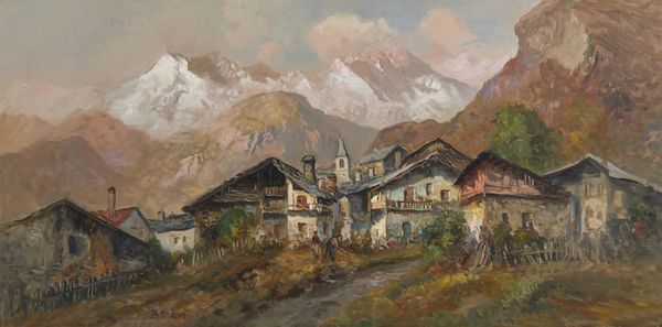 BRACCHI LUIGI (1892 - 1978) : Paesaggio montano con case e personaggi  - Asta Asta 469 | ARTE ANTICA E DEL XIX SECOLO Online - Associazione Nazionale - Case d'Asta italiane