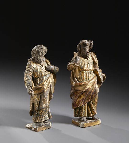 SCULTORE DEL XVII SECOLO : Coppia di sculture in legno intagliato, policromo e parzialmente dorato raffiguranti San Pietro e un Evangelista  - Asta Asta 469 | ARTE ANTICA E DEL XIX SECOLO Online - Associazione Nazionale - Case d'Asta italiane