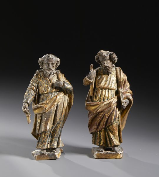 SCULTORE DEL XVII SECOLO : Coppia di sculture in legno intagliato, policromo e parzialmente dorato raffiguranti San Pietro e un Evangelista  - Asta Asta 469 | ARTE ANTICA E DEL XIX SECOLO Online - Associazione Nazionale - Case d'Asta italiane