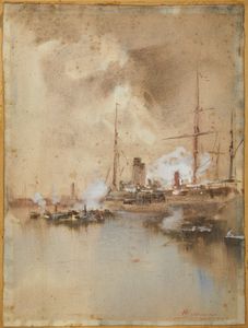 MARIANI POMPEO (1857 - 1927) : Veduta portuale  - Asta Asta 469 | ARTE ANTICA E DEL XIX SECOLO Online - Associazione Nazionale - Case d'Asta italiane