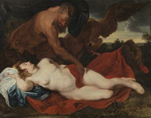 VAN DYCK ANTOON (1599 - 1641) - Seguace di. Giove come satiro e Antiope