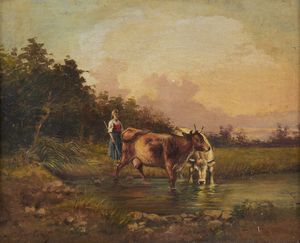 CARELLI GONSALVO (1818 - 1900) - Campagna con pastorella e armenti