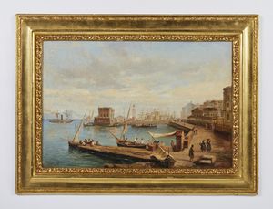 CARELLI GONSALVO (1818 - 1900) : Attribuito a. Veduta del porto di Napoli con Palazzo dell'Immacolatella sullo sfondo  - Asta Asta 469 | ARTE ANTICA E DEL XIX SECOLO Online - Associazione Nazionale - Case d'Asta italiane