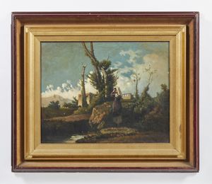 PALIZZI FILIPPO (1818 - 1899) : Attribuito a. Paesaggio con pastorella  - Asta Asta 469 | ARTE ANTICA E DEL XIX SECOLO Online - Associazione Nazionale - Case d'Asta italiane