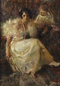 AMISANI GIUSEPPE (1881 - 1941) - Attribuito a. Ritratto di donna con bambino