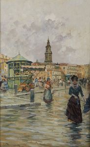 BRANCACCIO CARLO (1861 - 1920) - Attribuito a. Piazza Mercato, Napoli