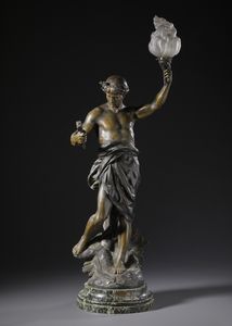 PICAULT EMILE LOUIS (1833 - 1915) - Da un modello di.  Grande scultura raffigurante 'Le Gnie du Travail' adattato a lampada