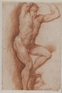 CESARI  GIUSEPPE DETTO CAVALIER D'ARPINO (1568 - 1640) : Cerchia di. Nudo virile stante con le braccia sollevate  - Asta Asta 469 | ARTE ANTICA E DEL XIX SECOLO Online - Associazione Nazionale - Case d'Asta italiane