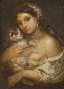 ARTISTA DEL XVIII-XIX SECOLO - Ragazza con gatto