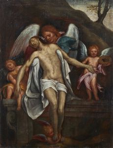 ARTISTA LOMBARDO DEL XVI SECOLO - Cristo deposto sorretto dagli angeli