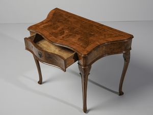 MANIFATTURA VENETA DEL XVIII SECOLO : Scrittoio da parete lastronato in noce e radica di noce, piano sagomato con cassetto sottopiano sul fronte, fianchi mossi, gambe arcuate  - Asta Asta 469 | ARTE ANTICA E DEL XIX SECOLO Online - Associazione Nazionale - Case d'Asta italiane