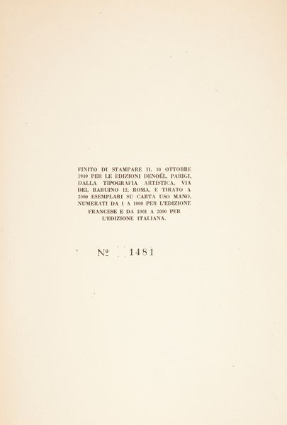 Orfeo Tamburi : Marcel Sauvage - Orfeo Tamburi (Esemplare in tiratura limitata con dedica autografa del maestro Tamburi datata Roma 1951)  - Asta Libri D'Arte , Antichi, Moderni e di Numismatica - Associazione Nazionale - Case d'Asta italiane