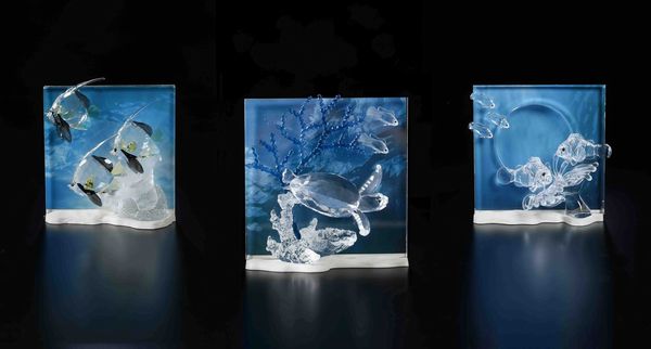 Trittico rappresentazioni di vita marina.<BR>Swarovski, collezione Wonders of the sea.  - Asta Ceramiche e vetri - Associazione Nazionale - Case d'Asta italiane